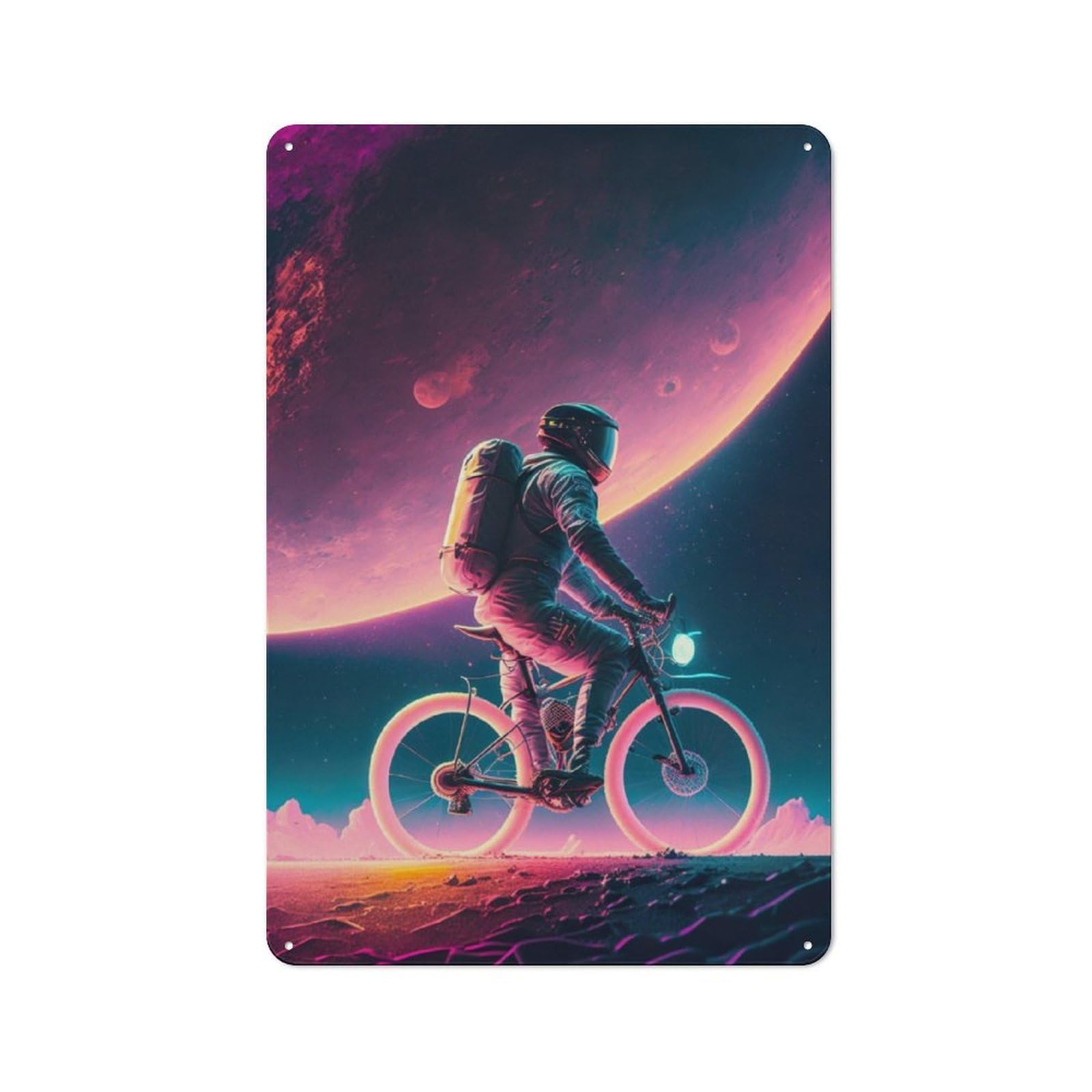 Junmoney Cycling Space Astronaut For Café Or Restaurant, Vintage Metal Sign 30X20cm, For Vintage Wall Decor Fans, For Cafés, Pubs And Restaurants