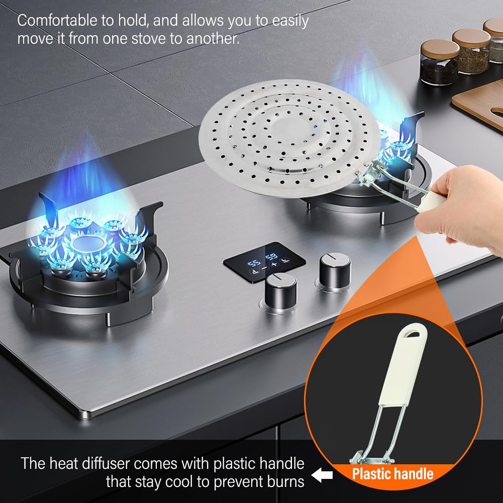 Difusor de calor de placa de gas, difusor de llama de acero inoxidable, difusor de calor con mango plegable, placa separadora de calor para estufa de gas convertidor de placa de cocina (plateado) 6