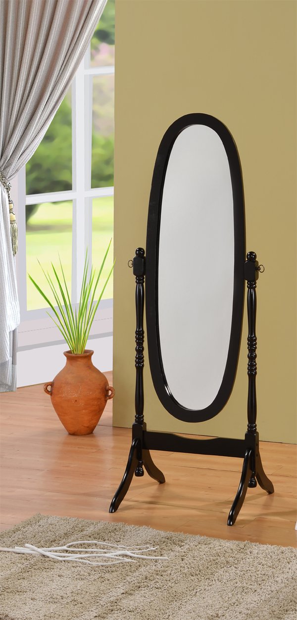 efurniturecenters Queen Ann Style Cheval Floor Wood Mirror Black Finish