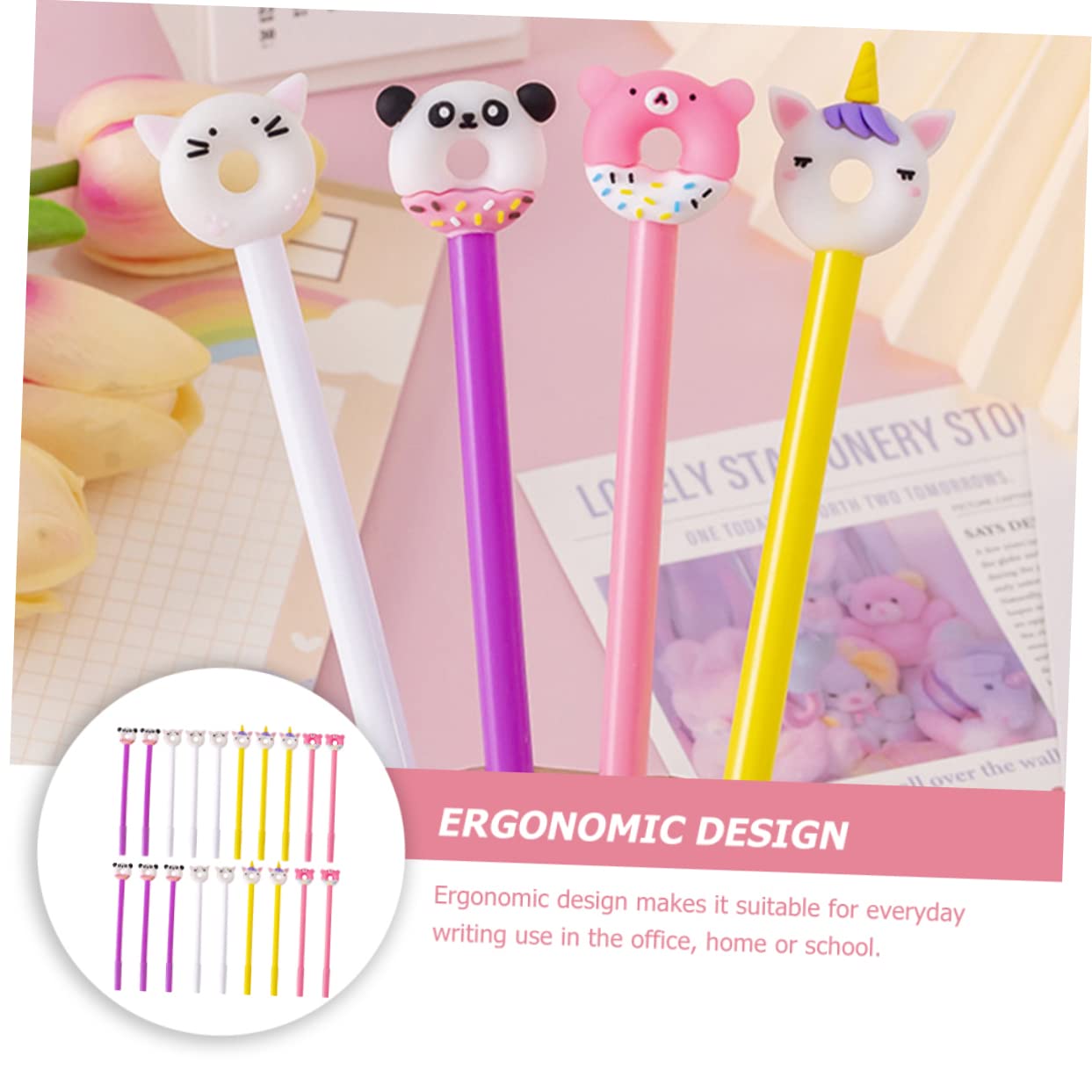 2 Ensembles Lot De Stylos Gel Donut Adorables Pour Garçon Fille Ergonomiques Et Pratiques Pour Scolaire Créatif Pour Garçons Et Filles 20 Pièces * 2