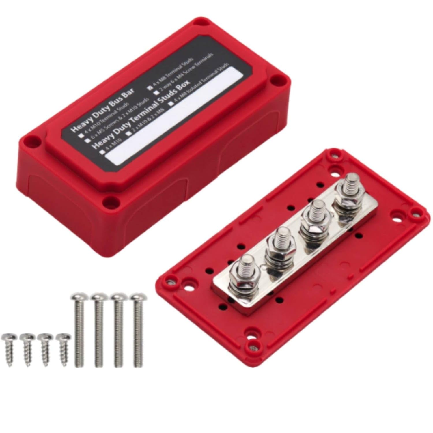 Heavy Duty Bus Bar Box Insulated Bus Bar with Studs Slim Terminal Box with Studs Enclosed for DIYers, Electricians, 12V Systems, RV, Marine, Red|Terminal Blocks|Business & Industrial-image-41