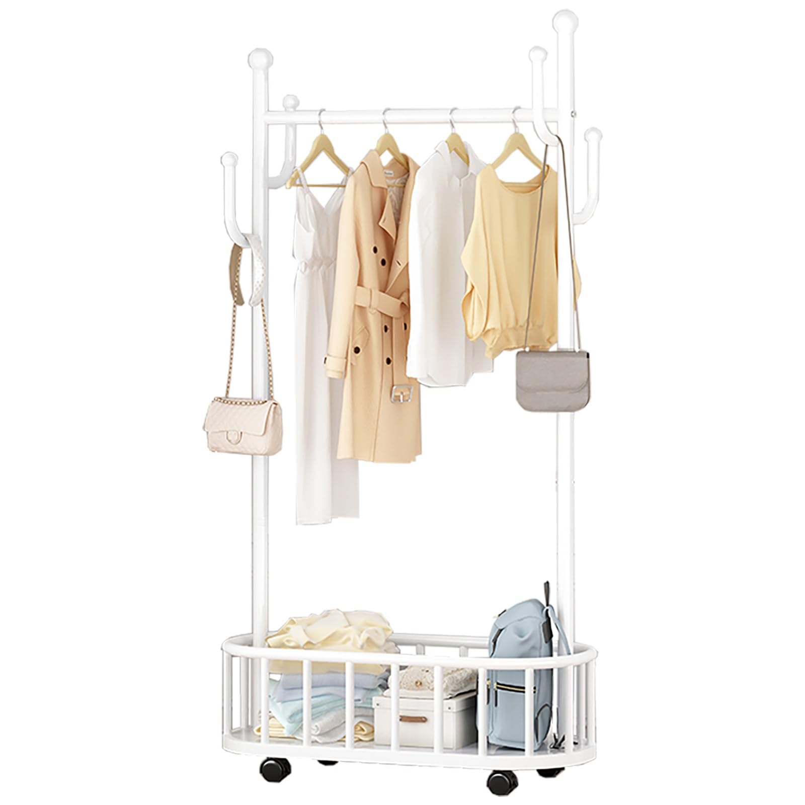 YNBSHGAA Metal Clothing Rack with Wheels Space-Saving Garment Stand Floor Hanger for Dresses and Coats Stylish Gold Finish 60cm/23.6in Perfect for Home & Retail Use,Bianco-80cm/31.5in