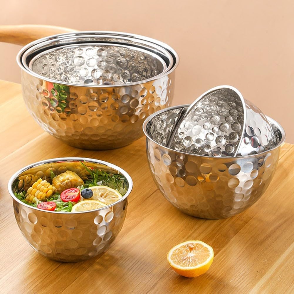 Insalatiera testurizzata, in acciaio inox martellato, per uso domestico, perfetta per la preparazione di insalate e il lavaggio delle verdure (dorato, 6 pezzi)