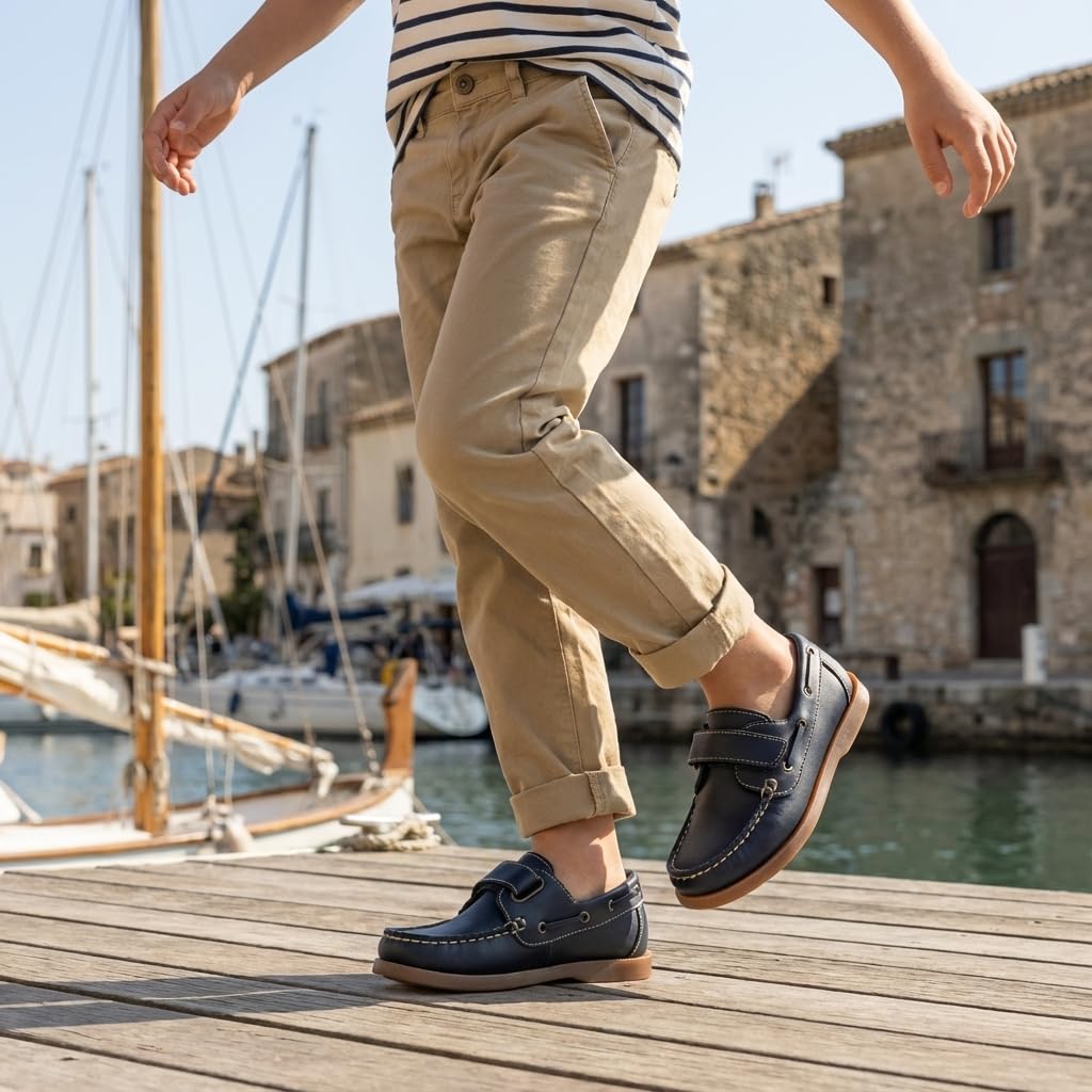 Zapatos Náuticos Niño Piel con Cordones para Colegio y Uniforme. Mocasines de Cuero y Serraje Suela Goma Antideslizante y Flexible. Calzado Infantil Escolar de Vestir Comunión Resistente y Cómodo