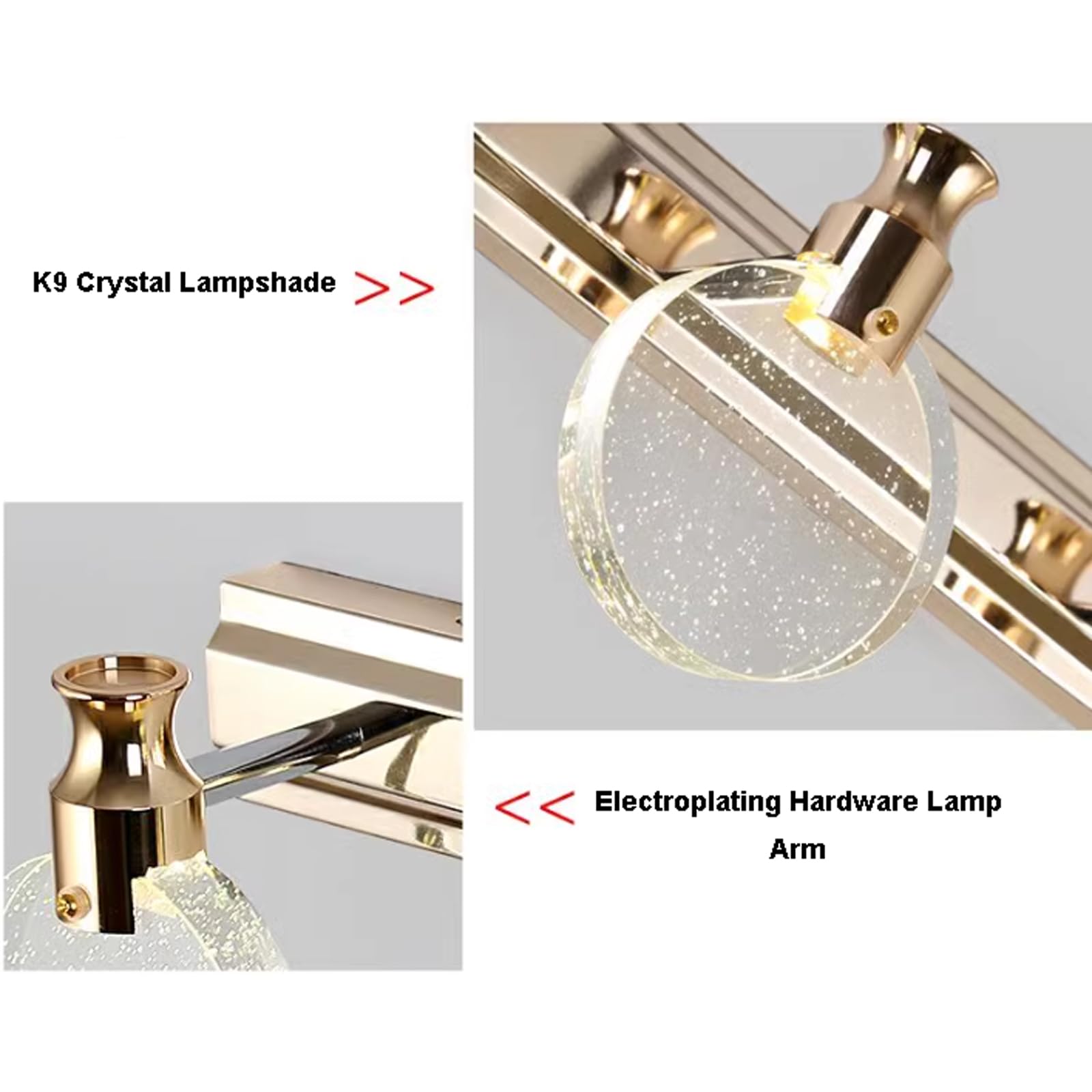 Lampa Kristallen badkamerijdelheidslicht 2/3 licht Bubble Crystal LED-badkamerverlichtingsarmaturen boven spiegel 4000K Moderne ijdelheidslamp Schanslamp voor woonkamer toaletka lustro światło
