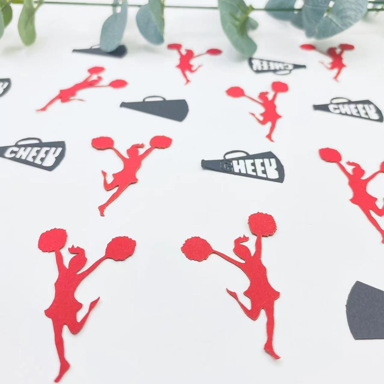 100Pcs Cheerleader and Loudspeaker Table Confetti - Red Cheerleading Decorations for Girls Sports Theme Party