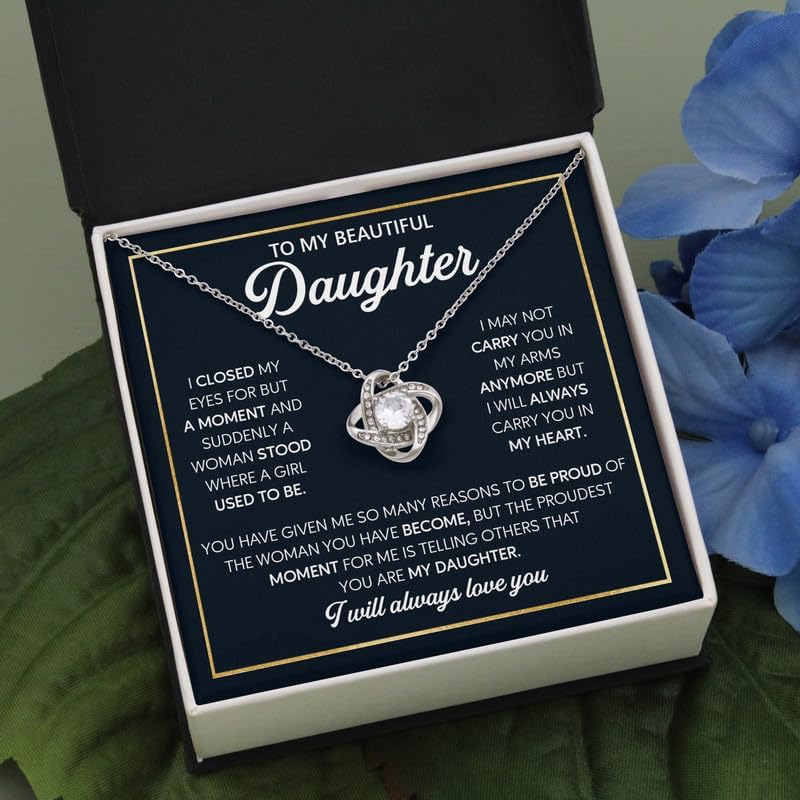To My Daughter Necklace from Dad, Sentimental Father to Daughter Gift with Message Card, Love Knot Jewelry for Daughter Birthday, Graduation, Wedding, Christmas, Gift Box Included - Image 2