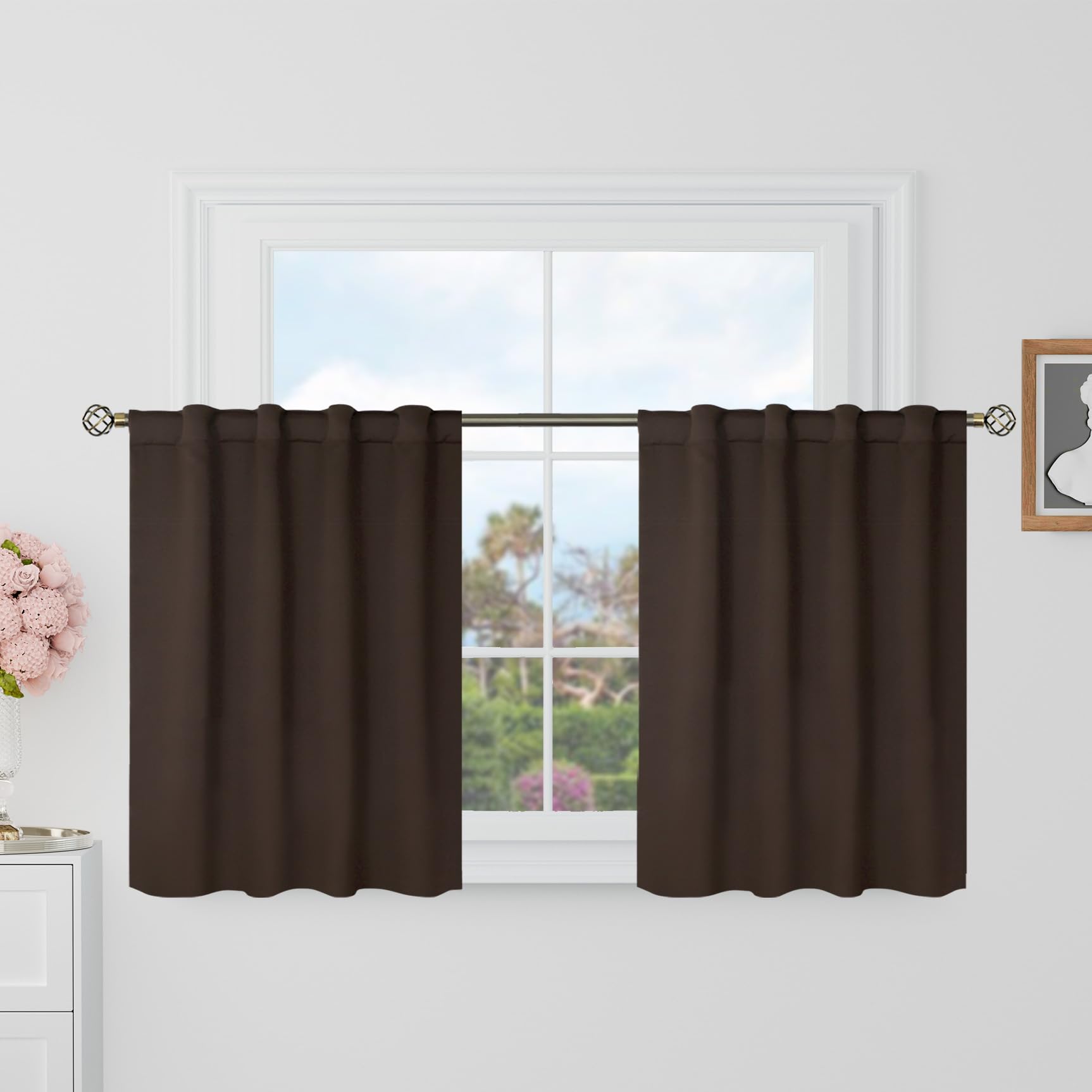 BGment Short Blackout Curtains 30 Inch Length for Small Windows - 34 x 30 inch Curtains Rod Pocket and Back Tab Thermal Insulated Room Darkening Curtains for Kitchen/Cafe Room, 2 Panels, Brown