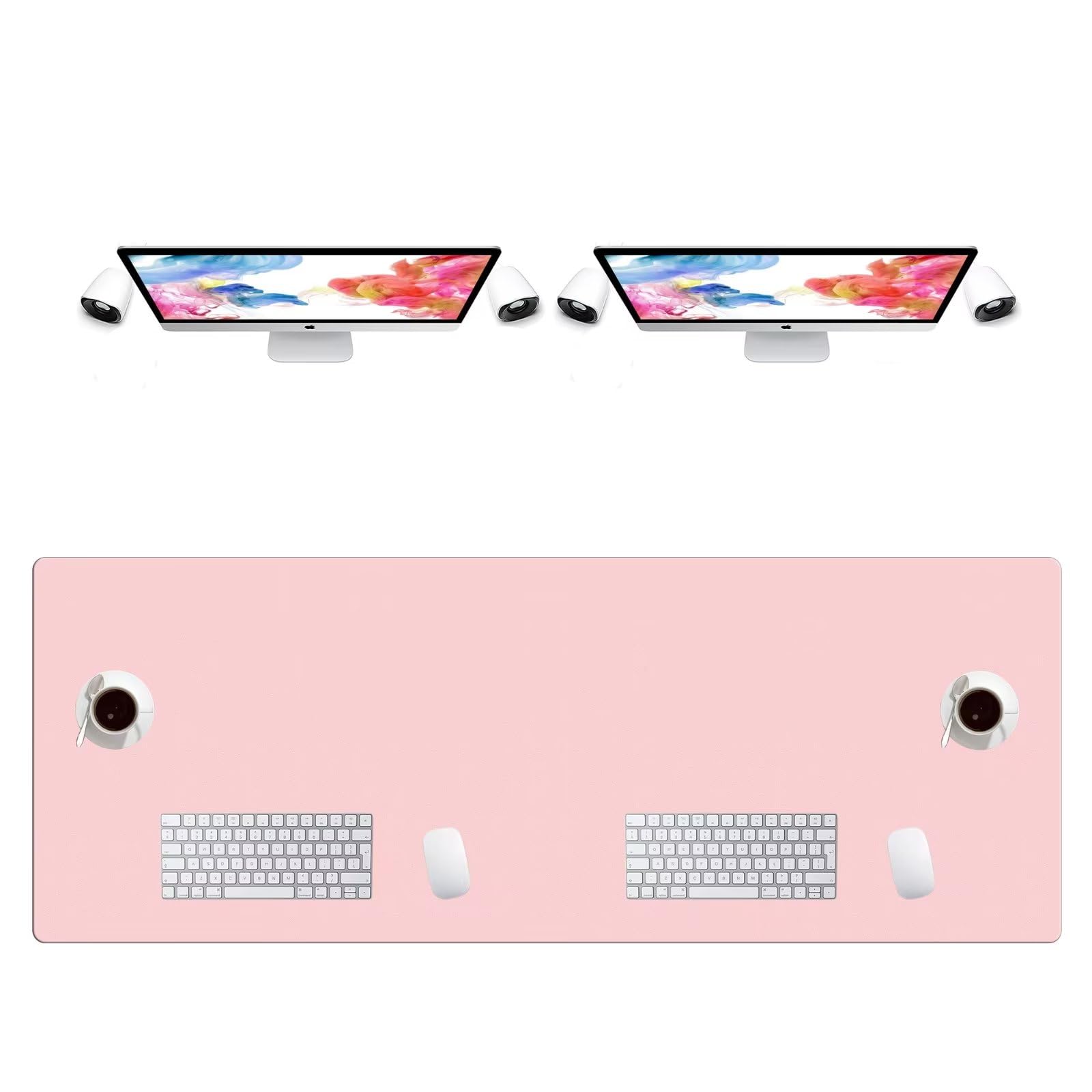 LL-COEUR Extra Large PU Leather Desk Mat Large Mouse Pad XXL Waterproof Table Mat Office Laptop Writing Pad (63 x 23.6 inch, Pink)