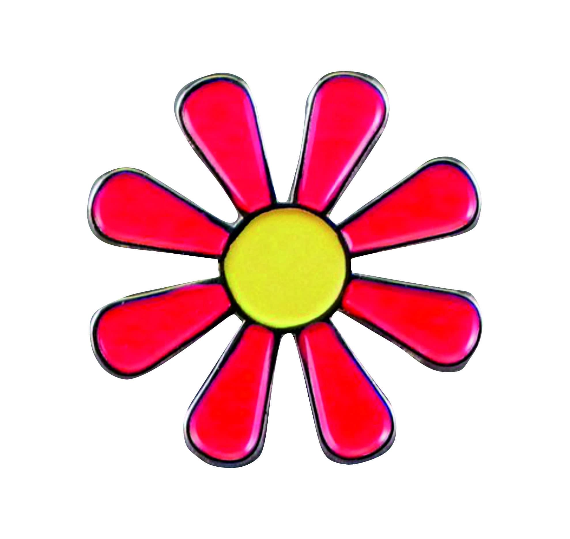 Metal Enamel Pin Badge Daisy Hippy Flower Power Love Luv Peace Free Red