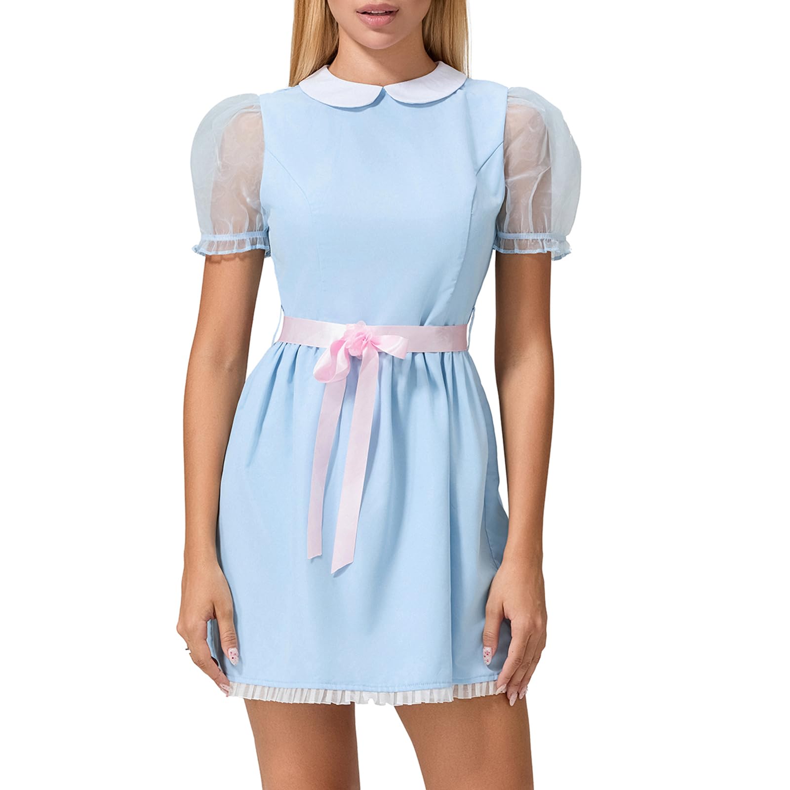 Nsywmzy Women Doll Costume Short Puff Sleeve Blue Doll Dress Sister Twins Halloween Cosplay Lolita Party Dress (Pink, M)
