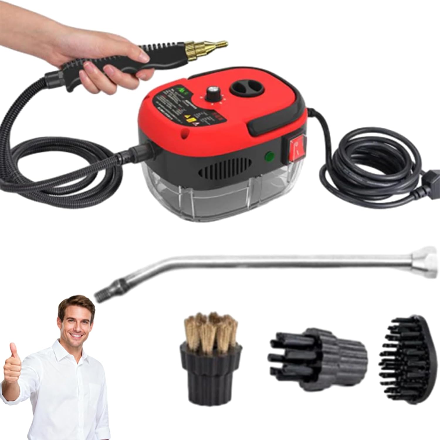 Stellaya Steam Cleaner, 2500w Handheld High-Temperature Pressurized Steam Cleaner, 2500w Portable Handheld Steam Cleaner, Car Engine Steam Cleaner Machine, For Home, Car, Grout(Red)