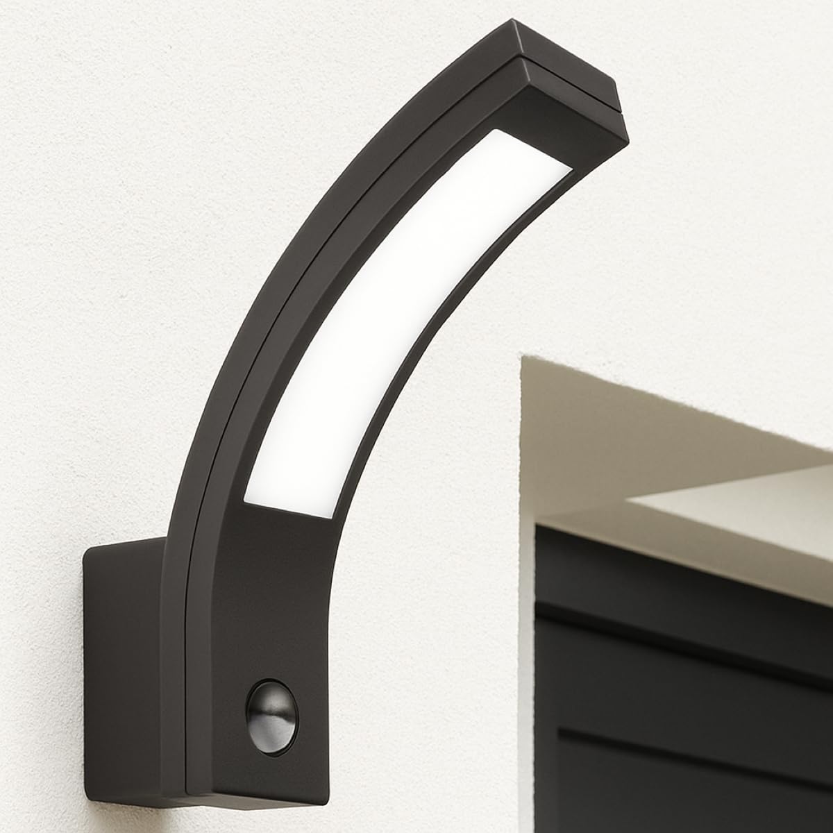 CGC Lighting LED Outdoor Wall Lights Mains Powered, Natural White 4000K, 10W, 900lm, Outside Lighting (Grey PIR)