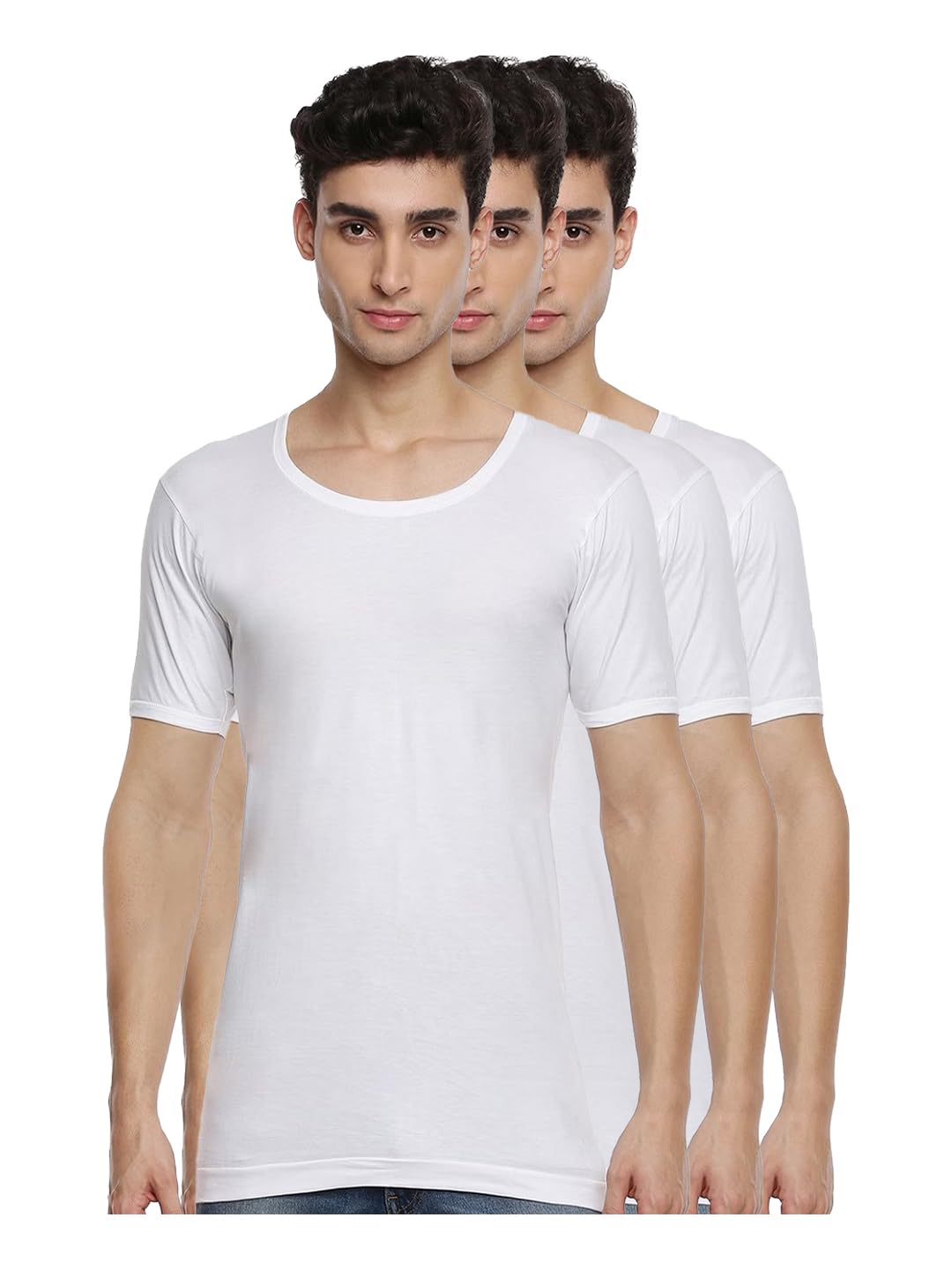 ramraj cotton Pack of 3 Men's White Round Neck Half Sleeve Cotton Undershirt Vest(White_7;100)-picture-24