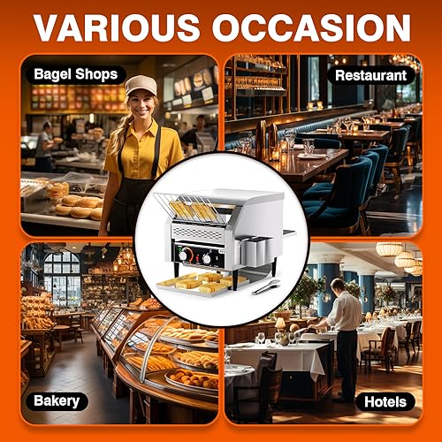 Image of PYY Commercial Conveyor Toaster - Electric Industrial Belt Toasters Oven, 300 Slices /Hour Heavy Duty, Stainless Steel for Bun Bagel Bread Waffle Restaurant Buffet