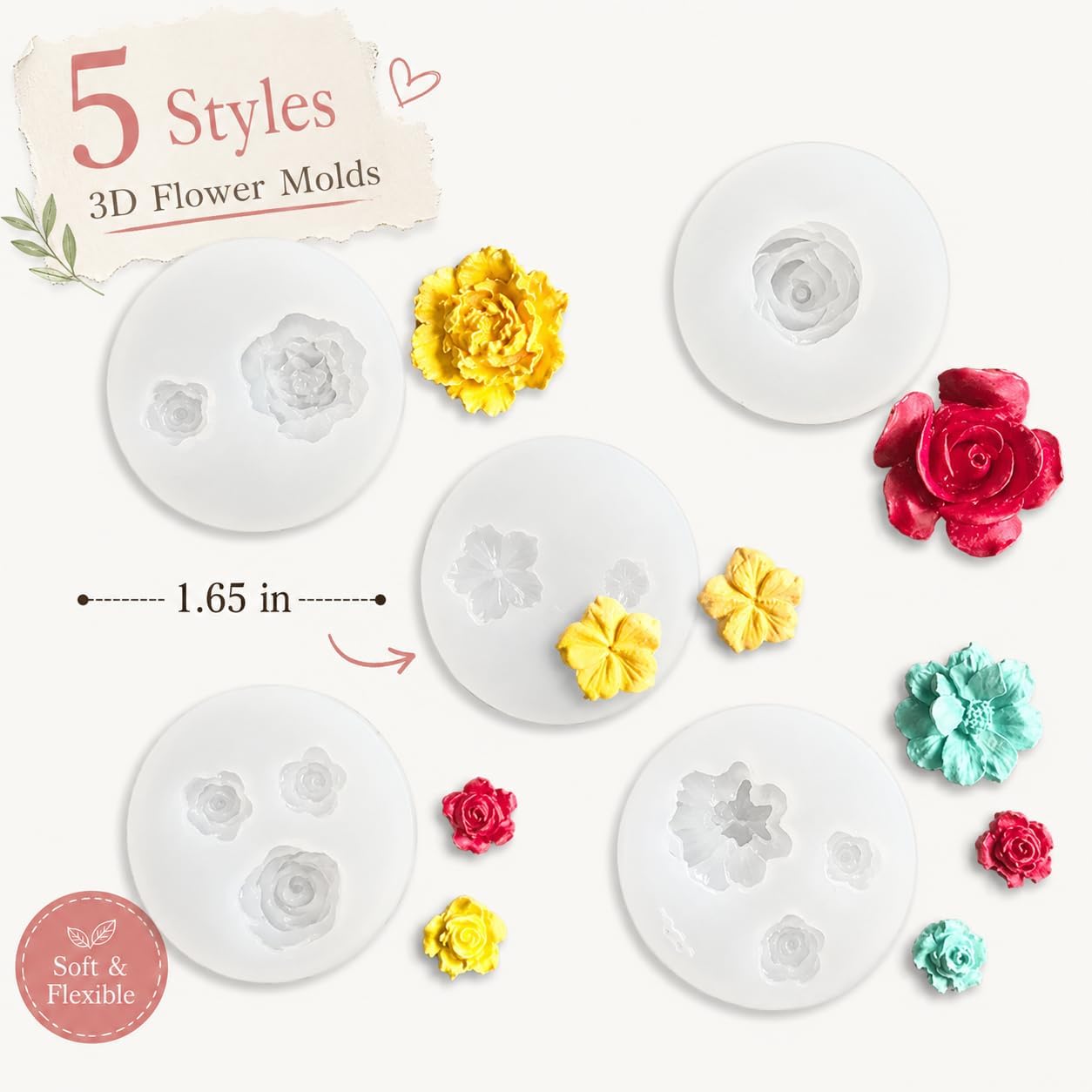 5PCS 3D Flower Resin Mold, DIY Crystal Molds for Jewelry Casting Crafts