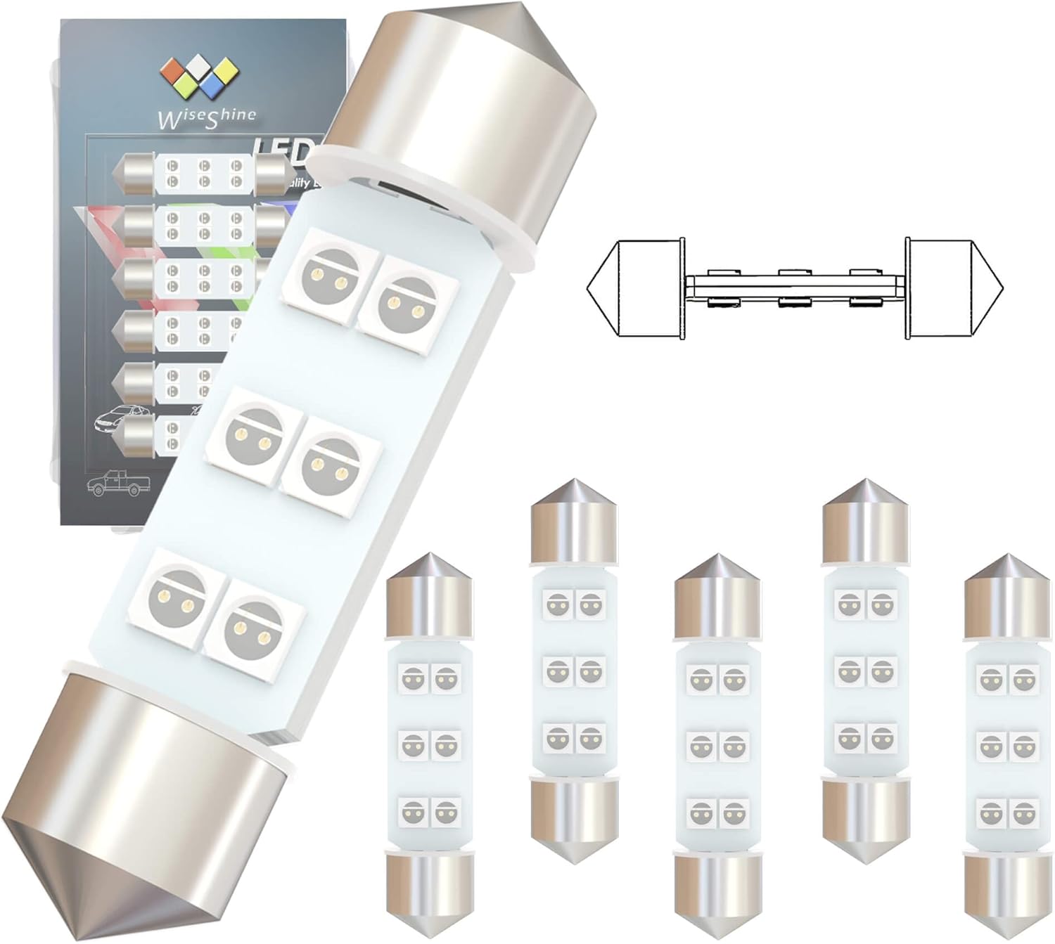 360 deg DC 12V 38mm Festoon Dome LED Bulb Blue 6411 6418 C5W 6423 LED Bulbs for Lanscape Camper RV Car Interior Dome Trunk Lights (Pack 10)