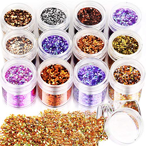 JUN-H 12 Arten Chunky Glitter Nagel Sequin Glitter für Gesicht Nägel Augen Lippen Haare Körper Make Up Glitter Sequin… – Bild 3