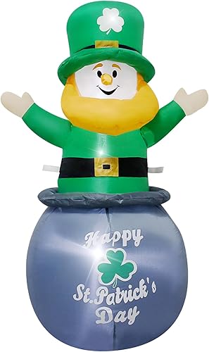 Miniatura 2 de AJY Duende inflable del día de San Patricio de 4 pies que sostiene una pancarta inflable para interiores y exteriores, decoración de césped
