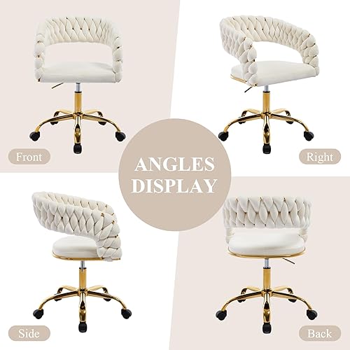 Miniatura 7 de NIOIIKIT Silla de oficina tejida en casa, silla de escritorio tapizada de terciopelo con respaldo abierto, silla de trabajo de altura ajustable,