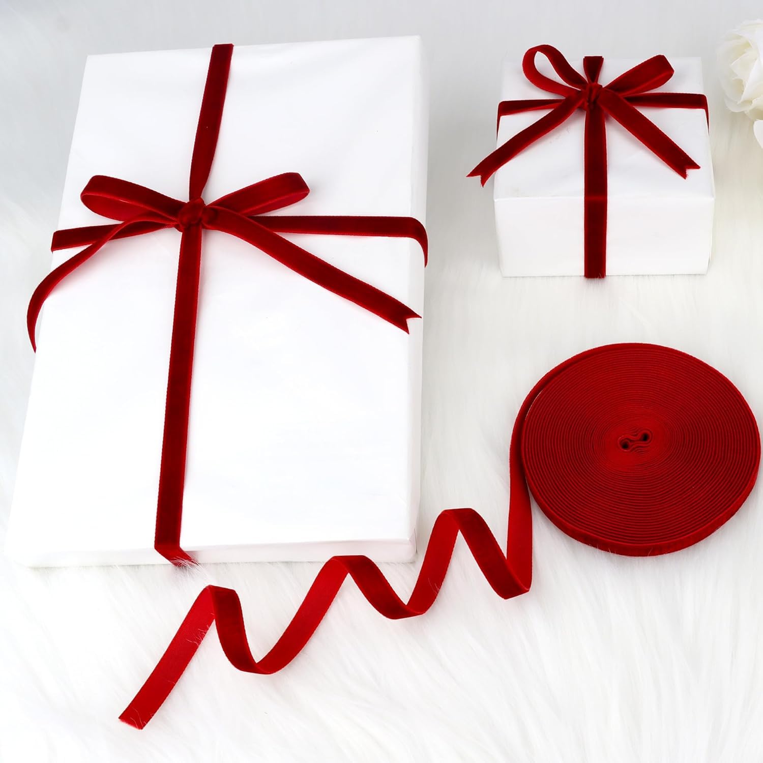 Forty Wing 10 Meter Red Velvet Ribbon for Christmas Home Decoration Item Gift Wrapping Bow Making Wreath DIY Crafts (Red) 2