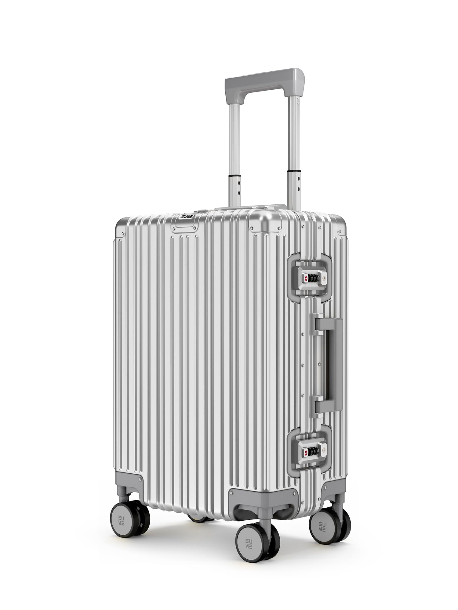 EUME 100% Aluminium Cabin Trolley Bag Small for Travelling 50cm| Durable High-End 8 Silentrun 360 Degree Spinner Wheels | Premium Trolley Bag Small for Travel (Silver with Grey Wheels)