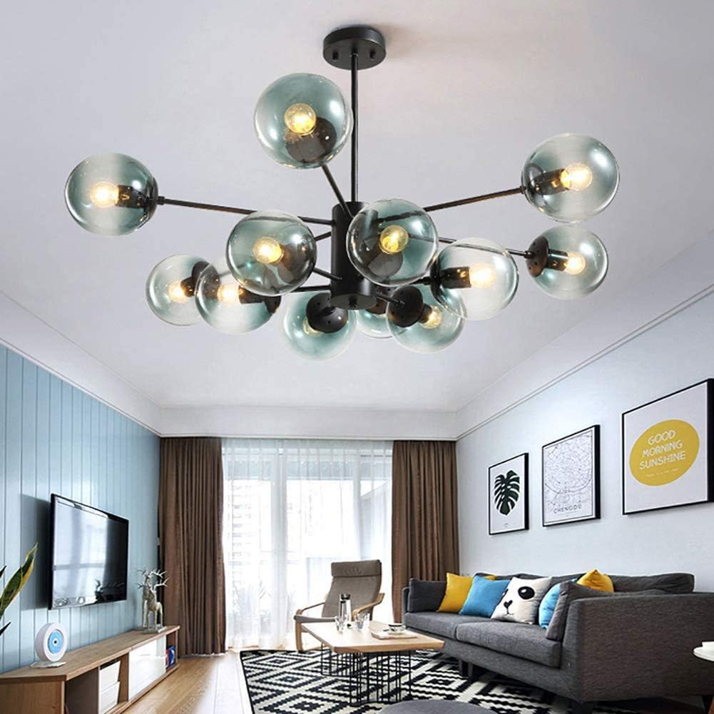 12 Lights Sputnik Chandelier Mid Century Modern Ceiling Light Fixture Industrial Pendant Lighting Fixture for Kitchen Dining Room Living Room,Blue,16 Lights