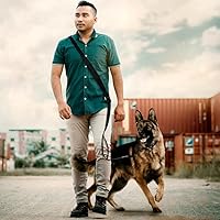 Vista 6 de TSPRO Correa táctica para perro, manos libres, resistente, ajustable, con mango acolchado y cierre de seguridad de metal para caminar, correr, Negro