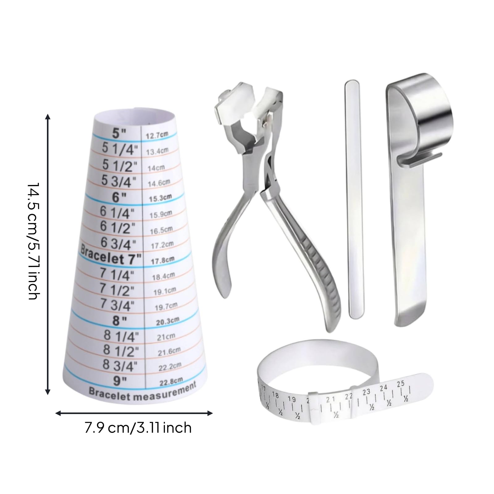 5 Piezas Medidor Pulseras con Cono | Profesional, Útil, r Pulseras con Alicates, para Manualidas en Casa, Principiantes
