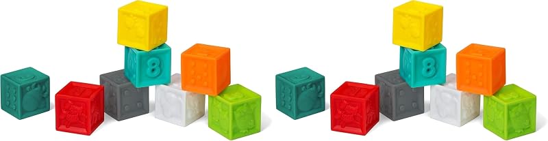 Juego de bloques para apretar y apilar: bloques suaves con textura colorida, incluye números, animales y formas, a partir de 6 meses (paquete de 2)