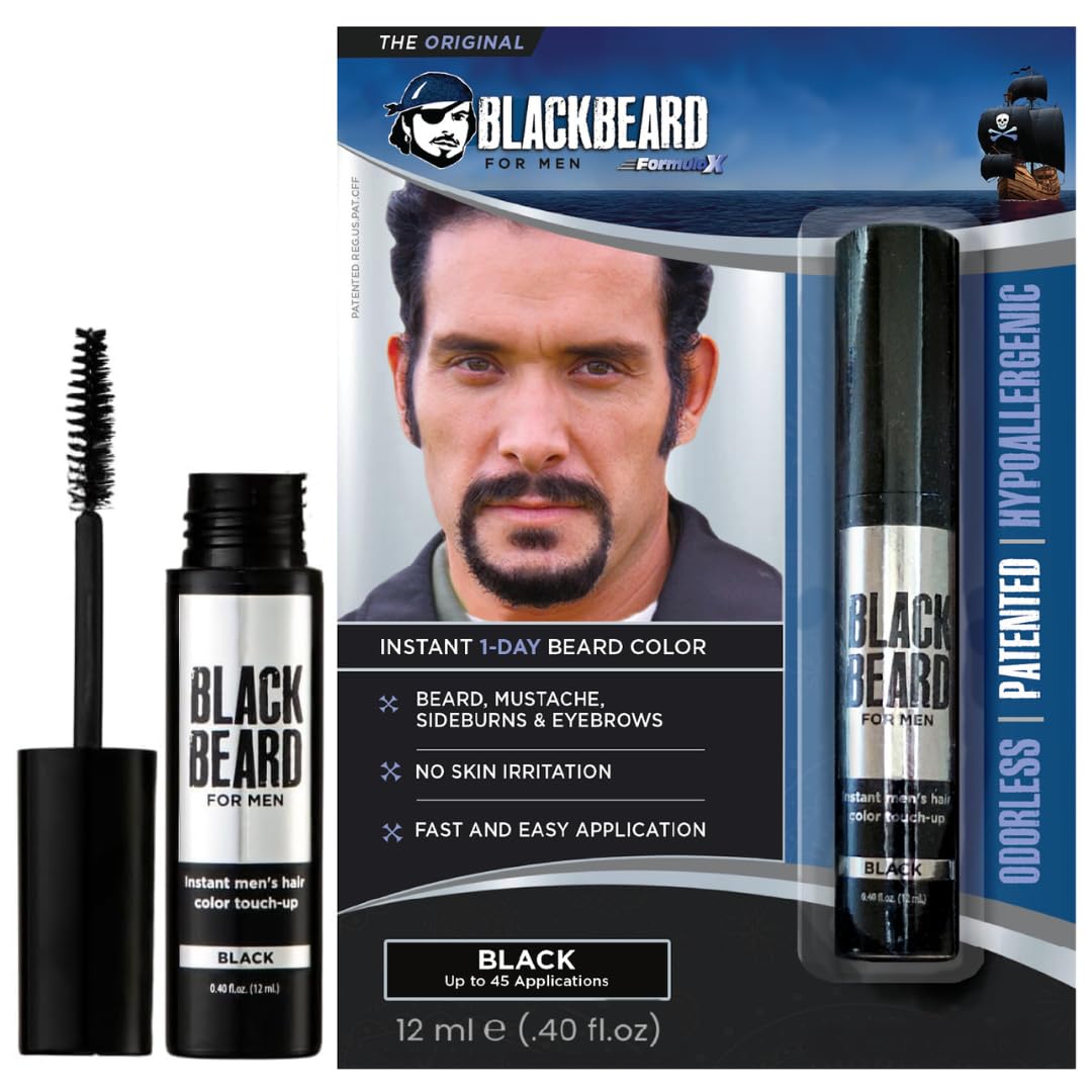 Temporary Beard Colour Instant Brush-On Grey Coverage for Beard Moustache & Sideburns Black 12 ml Hypoallergenic Water Resistant Easy Apply Facial Hair Colouring