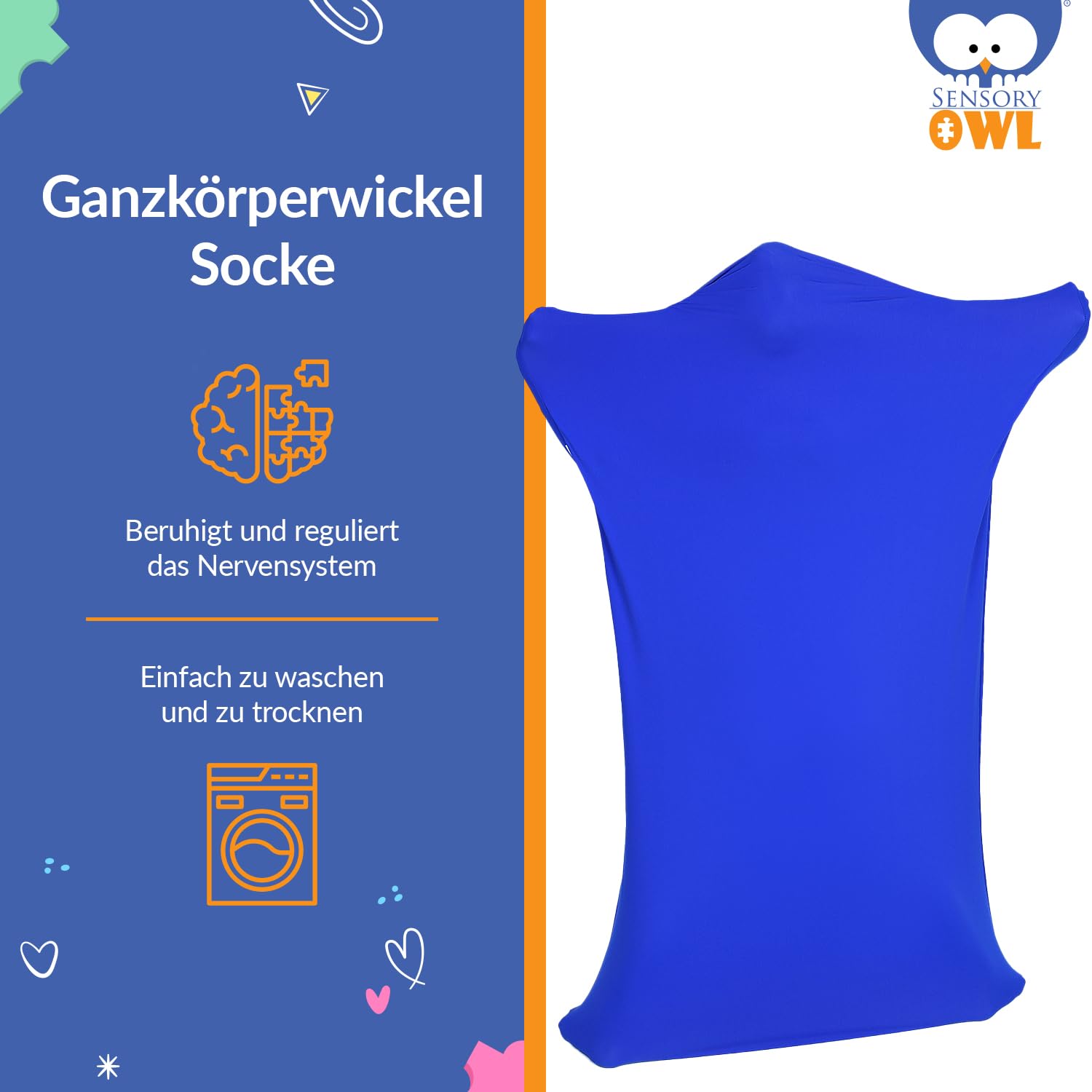 Ganzkörpersocke Sensorisch Kinder und Erwachsene Ganzkörperwickel Stressabbau Autismus ADHD Hilfsmittel M 125 cm Blau