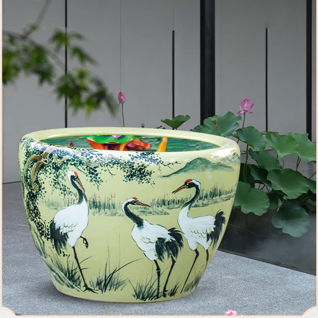 Réservoir Poissons D'aquarium Aquarium Fish Tank Jaune Glaçure en Céramique Poisson Rouge Bol Rétro Grand Réservoir d'eau Jardin Lotus Balcon Culture | A,43cm