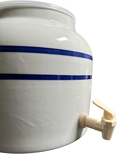 Miniatura 2 de Aquanation Dispensador de agua de cerámica de porcelana con diseño de rayas y anillo sin BPA, se adapta a jarra de botella de 3 a 5 galones, color