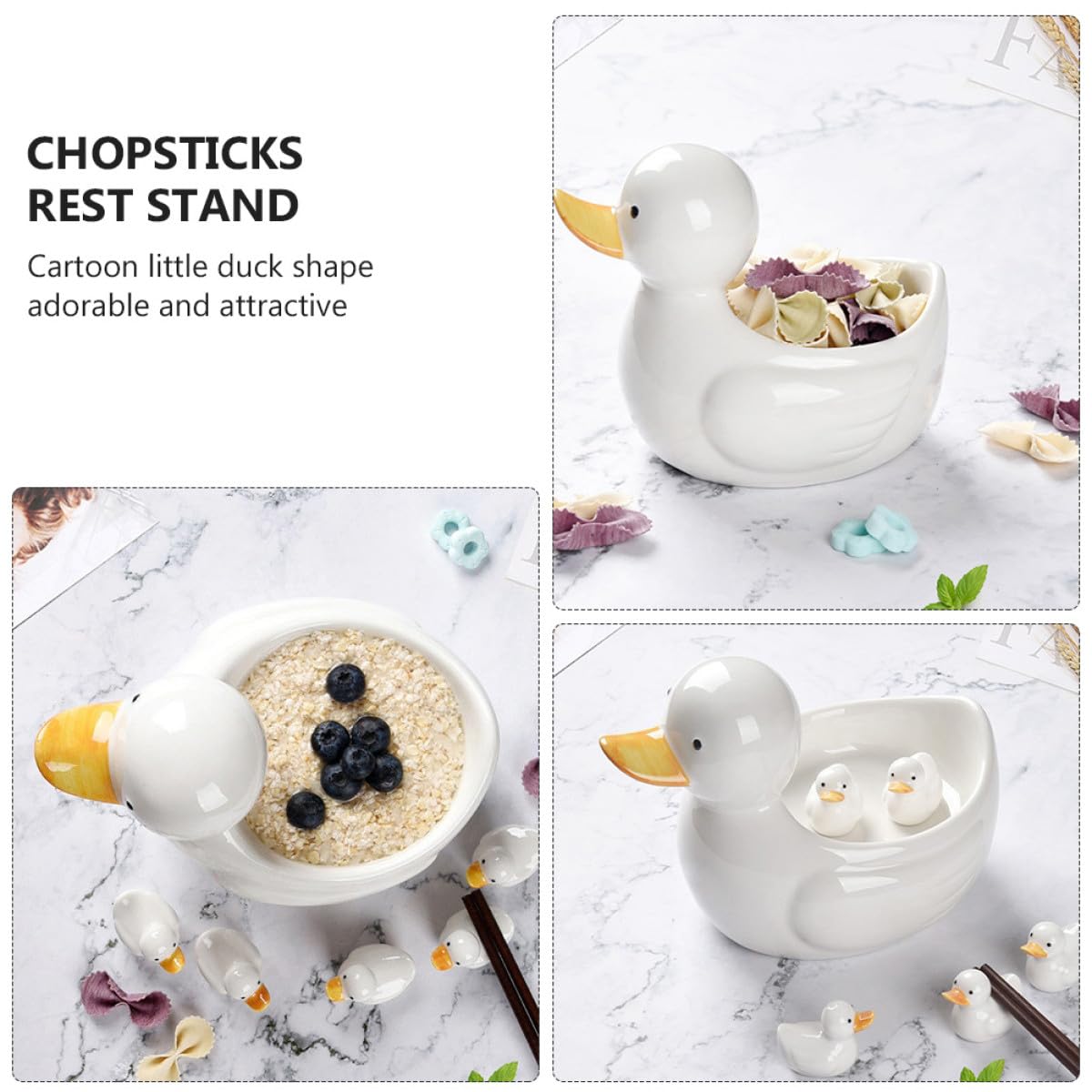 Support à Baguettes en Céramique Blanche Adorable de Canard, Set de 3 Pièces Lisse et Délicat, Facile à Nettoyer, Décoration de Table Japonaise