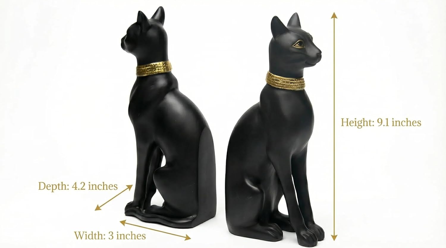Comfy Hour 9.1" Black Egyptian Bastet Figurine Style Bookends, Antique Vintage Ancient Goddess Statue Home Decor, Heavy Duty Cat Book Stoppers Pair