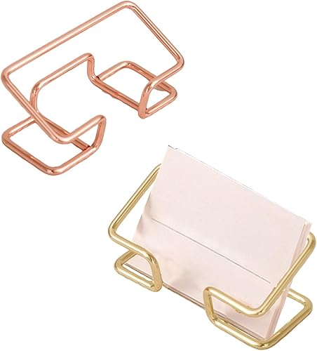 PERZOE Tarjetero para escritorio, 2 tarjetas de visita de metal moderno con capacidad para 50 tarjetas, soporte para tarjetas de visita elegante de