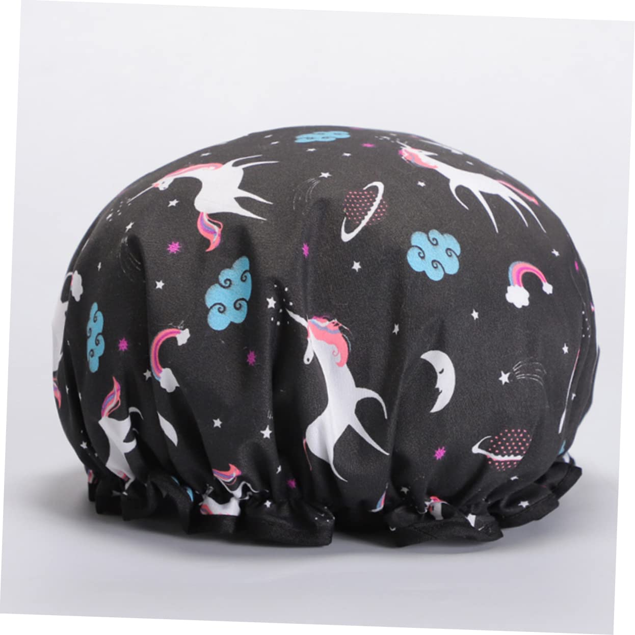 Amosfun 9stücke Teiliges Cartoon Einhorn Duschhauben Doppelwandige Wasserdichte Badekappen Schwarz Weich Für Spa Elastischer Bund