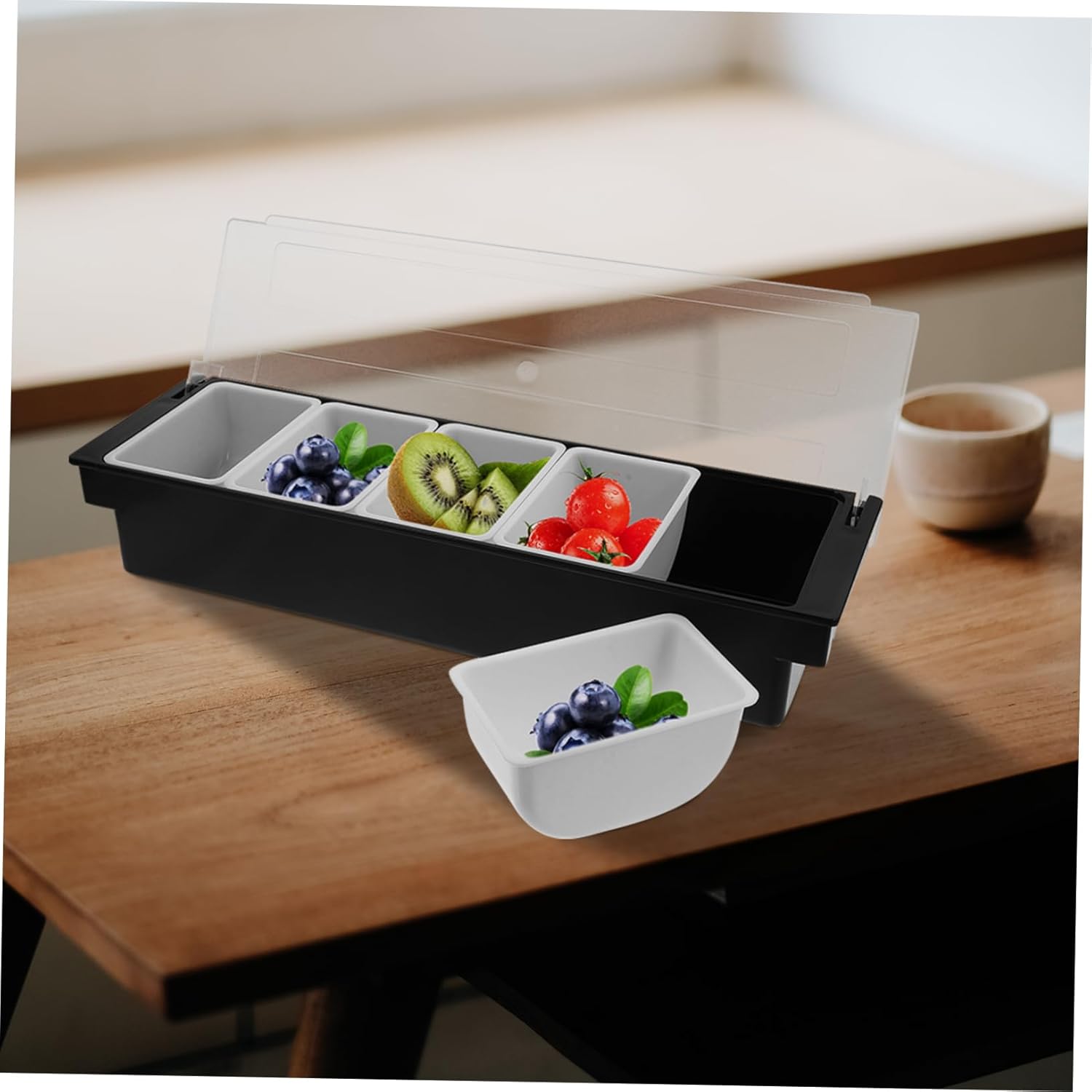 ABOOFAN Ice Cooled Fruit and Snack Organizer Removable Compartments Plastic Condiment Container for Parties Bars and Home Use