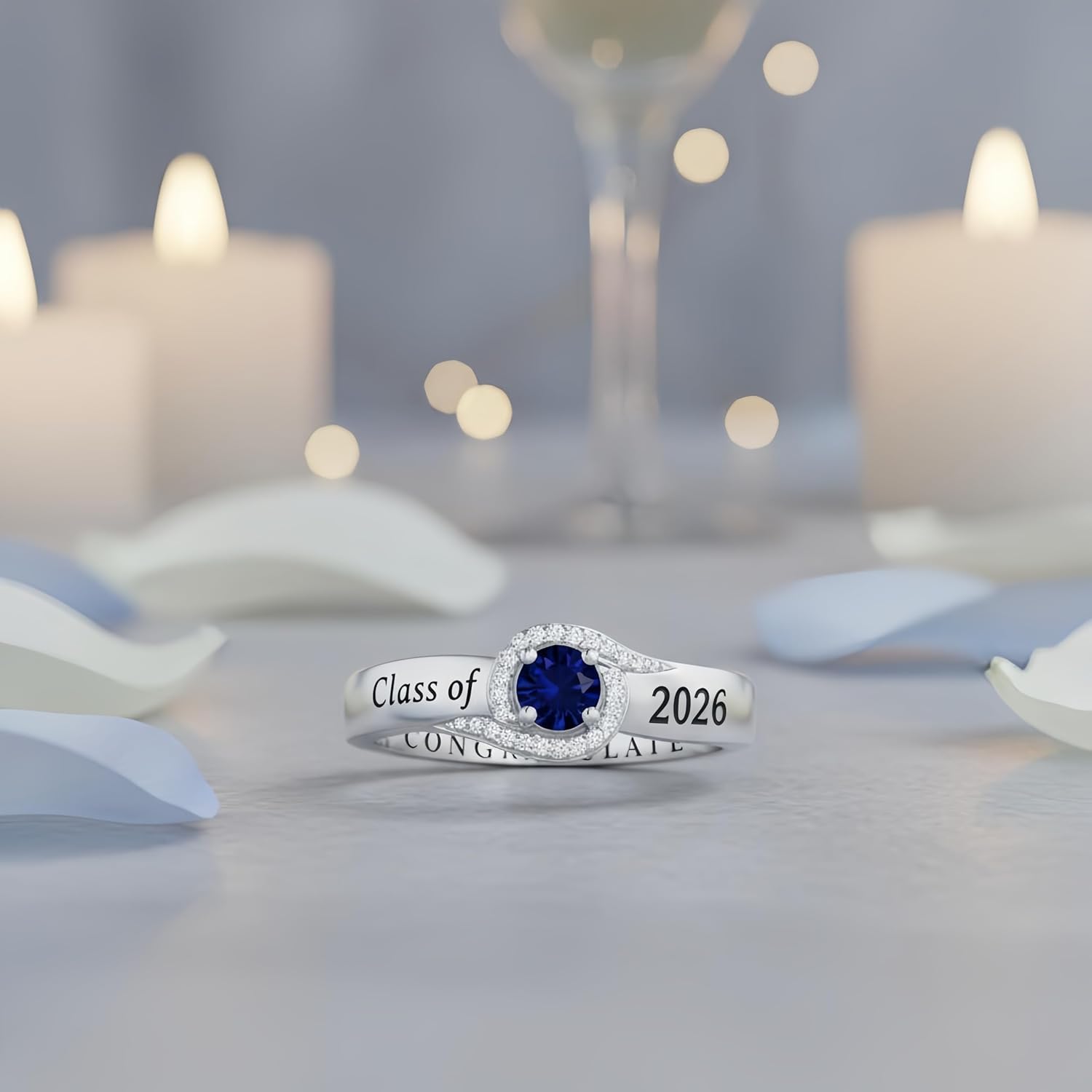 Class Ring for Women High School Customizable, 925 Sterling Silver Senior College Class of 2026 Graduation Rings, Women's Birthstone Class Ring Personalized Jewelry