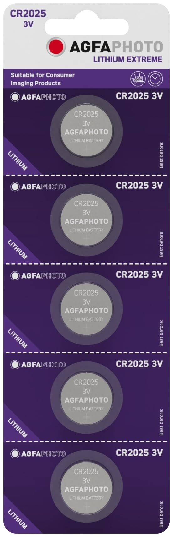 AGFAPHOTO CR2025 3V Lithium Coin Cell Battery, Pack Of 5