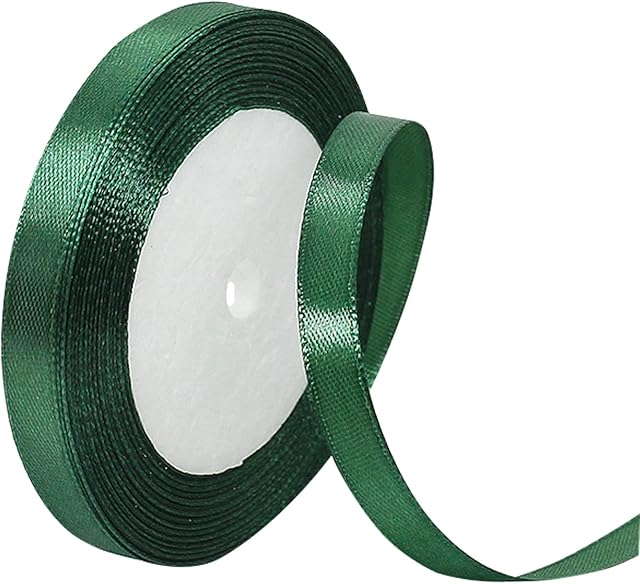 Dark Green Satin Ribbon 10mm, 22M Solid Colors Fabric Xmas Green Ribbon for Crafting, Gift Wrapping, Balloons, DIY Sewing, Hair Bows, Xmas, Valentine, Presents Bouquets Floral Wedding & Cake Décor