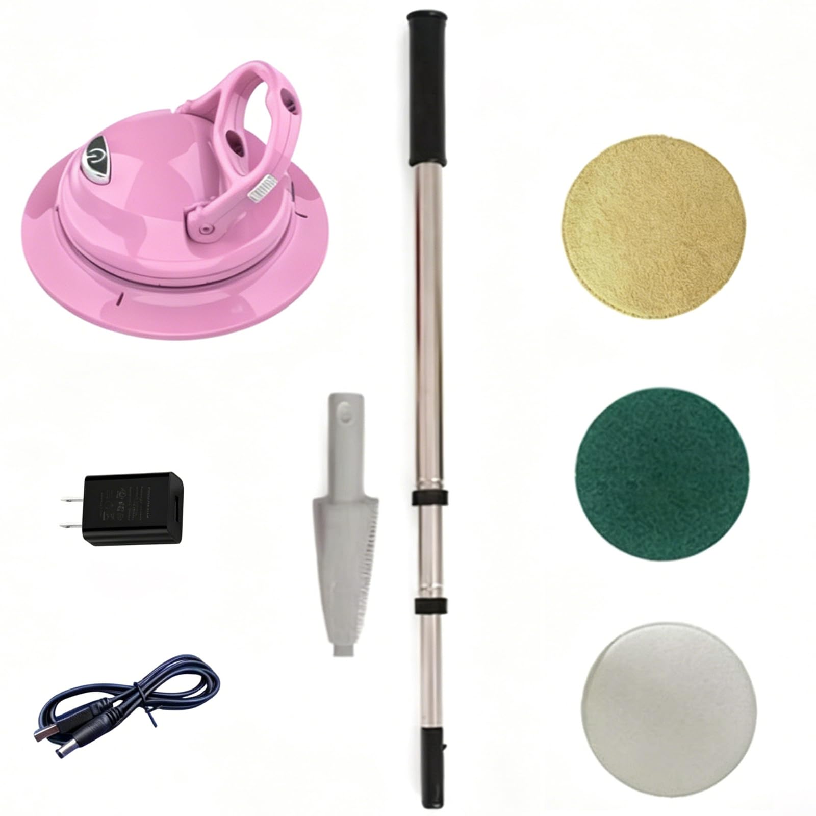 Limpiador y Pulidor, Limpiador y Pulidor de Pisos Duros de Órbita Aleatoria con 4 Modos, Limpieza de Pisos Multiusos, Base Giratoria 360°, Ancho de Limpieza Amplio, Altura Ajustable para Uso Dom Pink