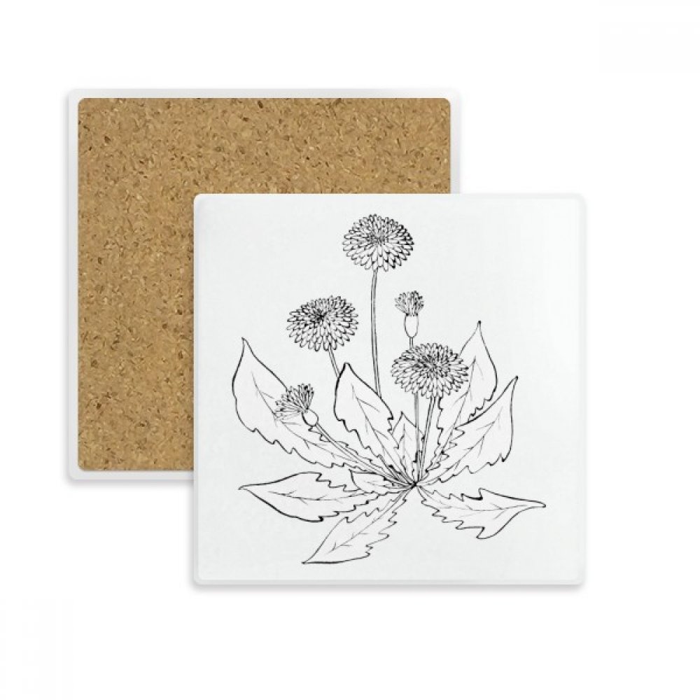 Coaster Pissenlit Fleurs épanouies dessous de verre noir et blanc en pierre