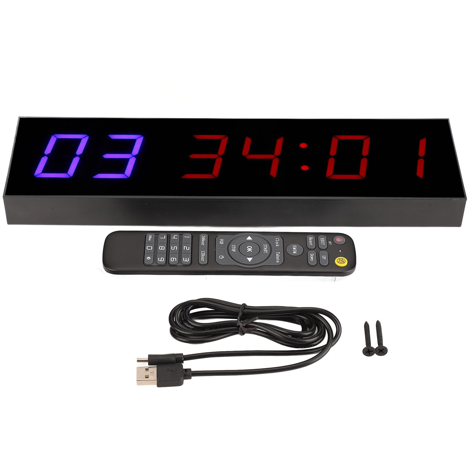 Minuterie à intervalles LED avec Fonctions de Compte à rebours et de chronomètre d'horloge de 12 ou 24 Heures - Télécommande sans Fil - Affichage numérique 1,8 Pouces 6 Bits pour