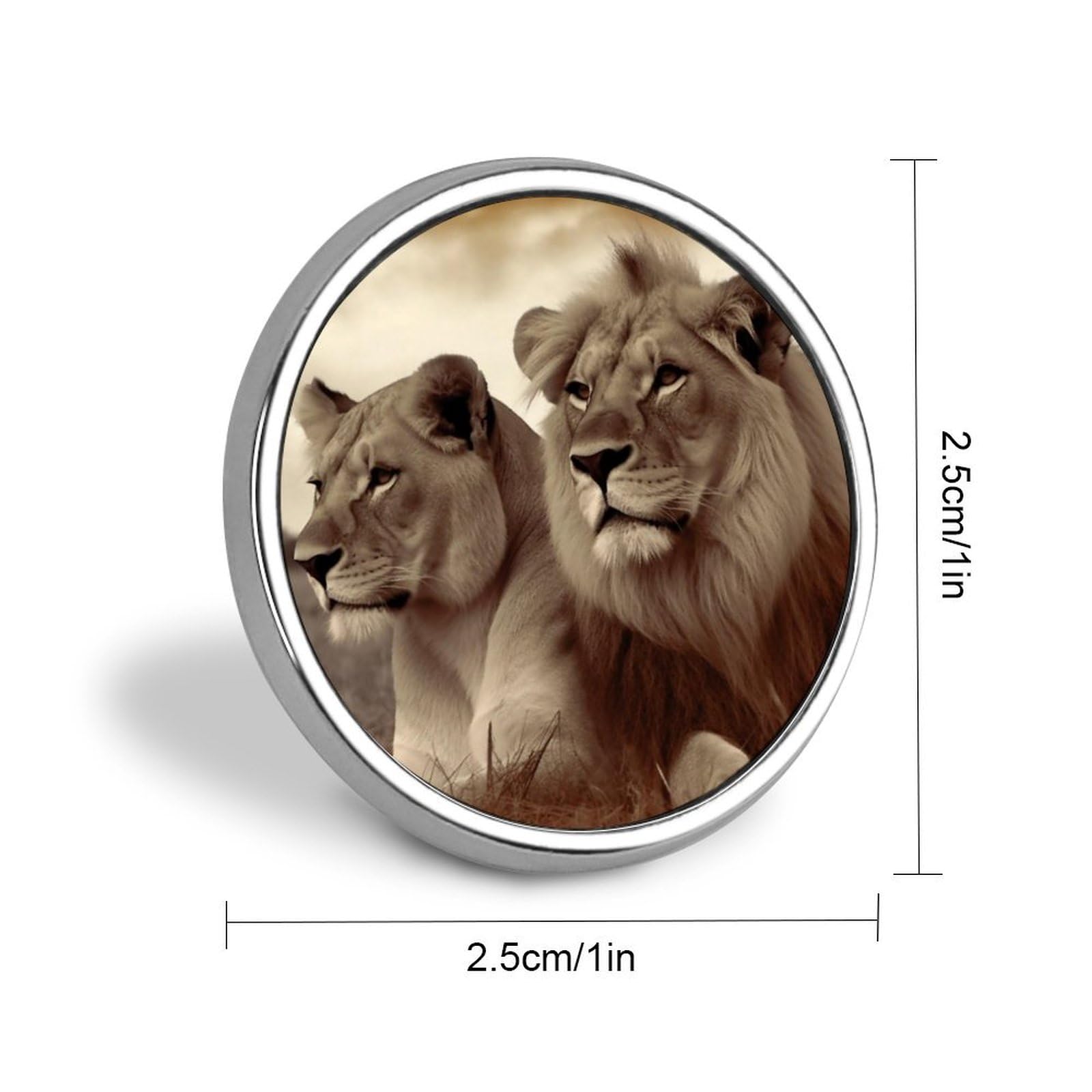 Aluminium Alloy Round Badge Brooch Pins for Men African Lion And Lioness Brooches Elegant Pin for Women Fashion Button Badges Brooch Badge for Hats Jackets Shirts