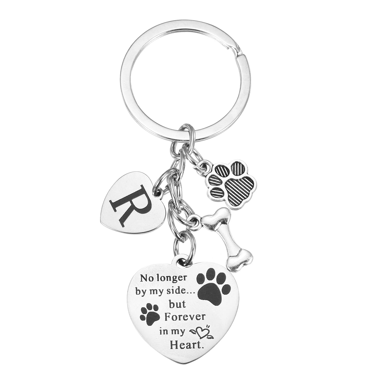 sourcing map Dog Memorial Gifts Personalized Pet Memorial Keychain for Loss of Dog Handmade Engraved Letter R with Paw Bone Heart Charm Lovers, Family Sympathy Gift
