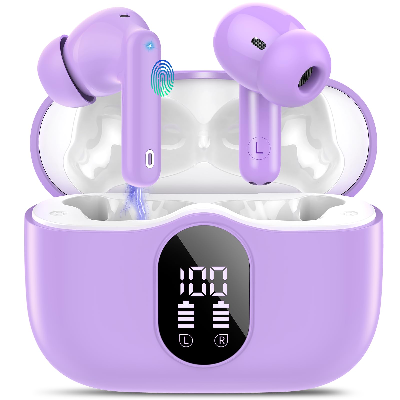 Btootos Auriculares Bluetooth, auriculares inalámbricos Bluetooth 5.4 con App Sport In Ear, auriculares inalámbricos 40 horas de tiempo de reproducción, carcasa de carga LED, micrófono ENC