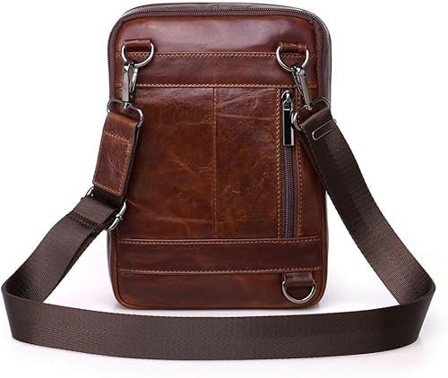 Miniatura 5 de Bolsa de hombro pequeña de cuero para hombre, bolsa cruzada de viaje para negocios, bolsa cruzada para teléfono, cartera para campamento, mochila