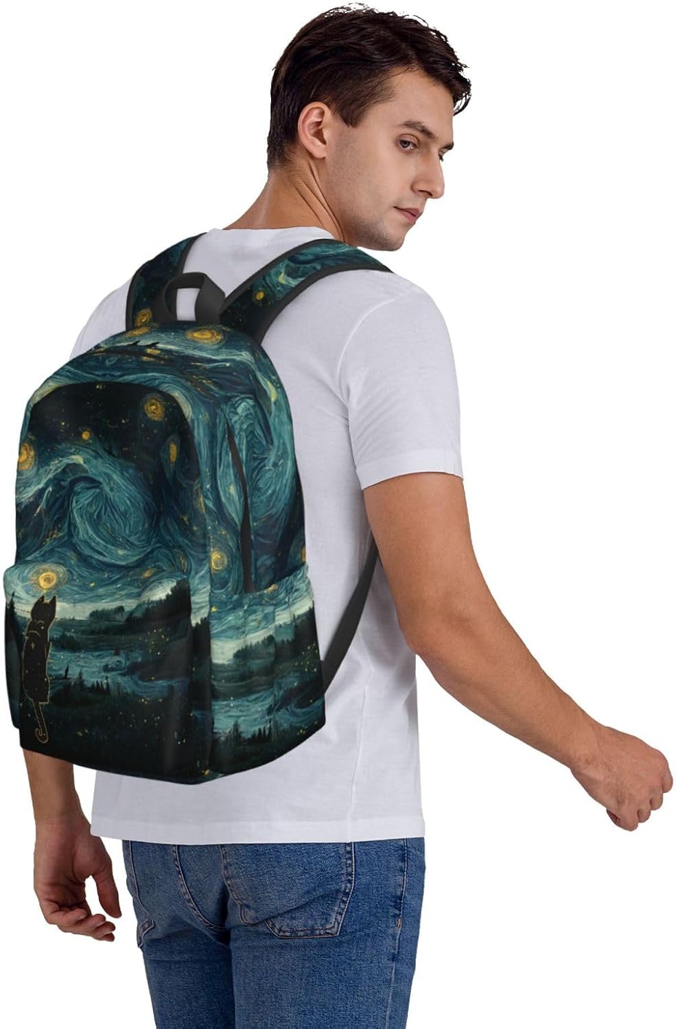 DEKIFNHG Black Cat Starry Night Backpack Casual Sports Bookbag School Laptop Backpack for Students Boys Girls - Image 6
